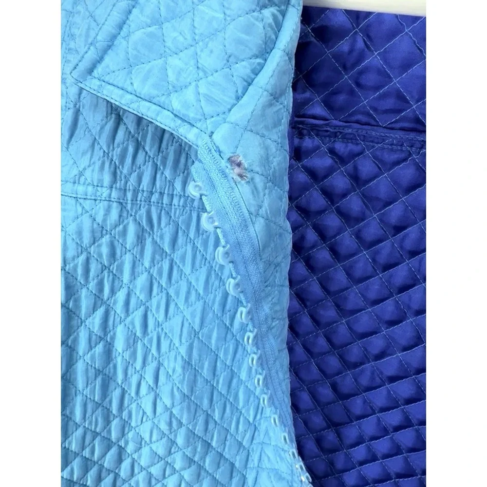 Quacker Factory Jacket Women's Sz XL Blue Silk Quilted Rhinestones‎ Coat Pockets